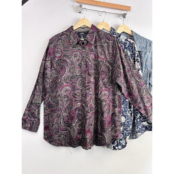 Lot of 3 Chaps Multicolor Paisley Print LS Cotton No Iron Button Up Shirt - 1X - Picture 5 of 11